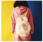 Flauschiger Hasenspielzeug-Rucksack aus Kunstfell, Rosa/Schwarz